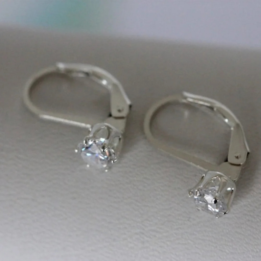 Silver Treasures Cubic Zirconia Sterling Silver Round Leverback Drop Earrings - Picture 4 of 8
